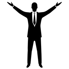 a man standing, 2 hand expand and take breathing fresh air on the sky, enjoy moment vector silhouette