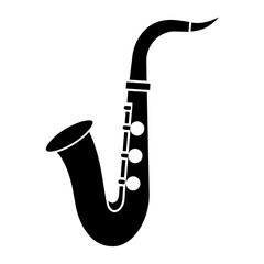 a minimal and simple saxophone icon black color silhouette, white background