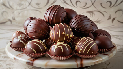 Fototapeta premium close-up of luxury delicious varied chocolate bombons, lover gift ideas, valentine's