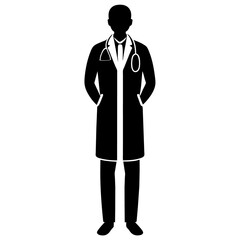 male Doctor standing pose vector silhouette black color 