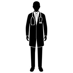 male Doctor standing pose vector silhouette black color 