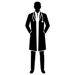 male Doctor standing pose vector silhouette black color 