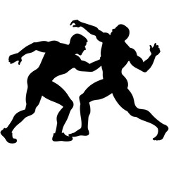 Wrestler fighting with each other, vector silhouette, black color silhouette