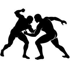 Wrestler fighting with each other, vector silhouette, black color silhouette