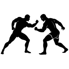 Wrestler fighting with each other, vector silhouette, black color silhouette
