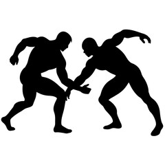 Wrestler fighting with each other, vector silhouette, black color silhouette