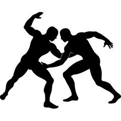 Wrestler fighting with each other, vector silhouette, black color silhouette