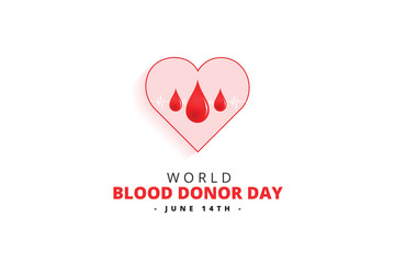 Obraz premium world blood donor day heart and blood drop with heartbeat line awareness, template, concept social media post design vector illustration