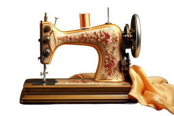 The Seamstress Symphony: A Sewing Machine and Fabric in Harmony on a White or Clear Surface PNG Transparent Background.