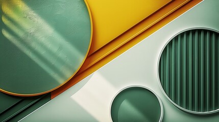 Minimalist abstract lines on a solid olive backdrop, Clean white space in the center, Crisp geometric patterns and bright hues, Overhead shot highlighting geometric precision. Generative AI.