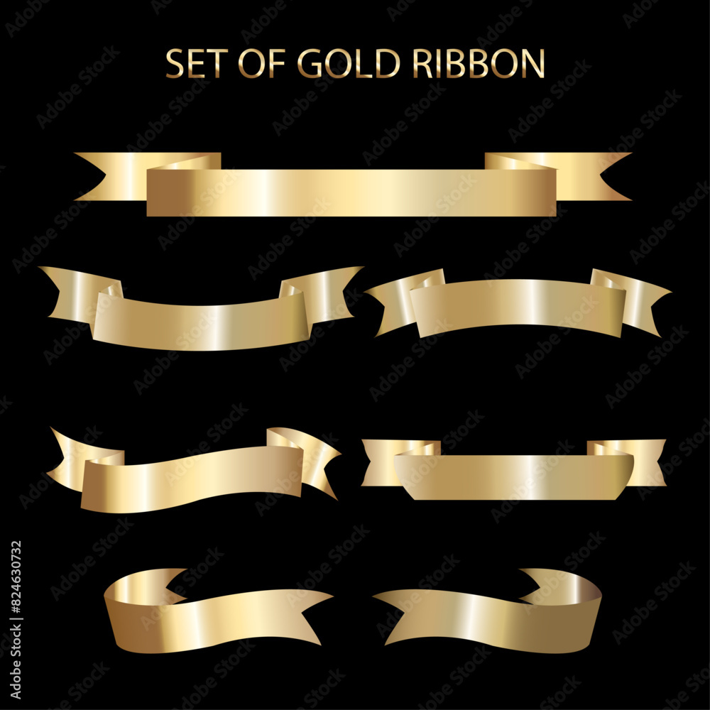 Wall mural set of premium gold ribbons for design, discount and gift, for page decoration. vector illustration  - Wall murals