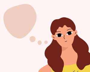 Pretty woman portrait with speech bubble. Female avatar. Character with empty space for text, message.