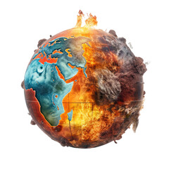 Diseases burned by global warming on a white transparent background