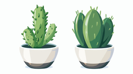 Cartoon cactus icon. Green succulent in ceramic pot