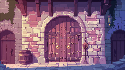 Cartoon castle entrance. Medieval citadel dungeon ent