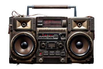 Melodic Harmony: Nostalgic Radio With Modern Boombox on a White or Clear Surface PNG Transparent Background.