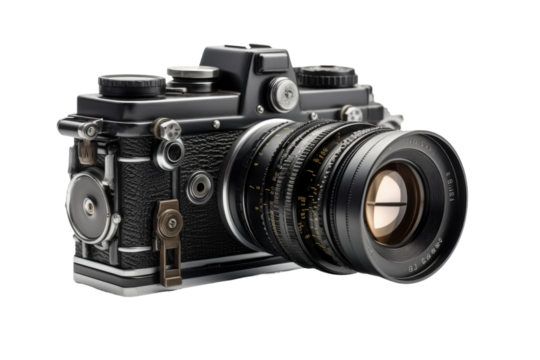 Capturing Time: Vintage Camera With a Mystical Lens on a White or Clear Surface PNG Transparent Background.