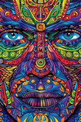 The vibrant pride illustration showcases geometric patterns in bright hues, exuding a captivating energy