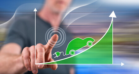Man touching an electric car increase concept