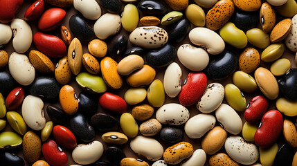 colorful background of food. flat lay photography of kinds of beans