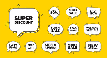 Offer speech bubble icons. Super discount tag. Sale sign. Advertising Discounts symbol. Super discount chat offer. Speech bubble discount banner. Text box balloon. Vector