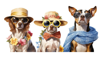 Dogs dressed for summer isolated on a transparent background