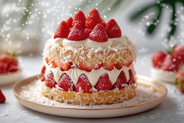 A fresh strawberry cake