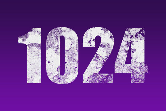 flat white grunge number of 1024 on purple background.	