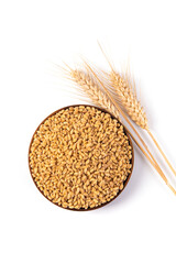 wheat ears and wheat seed grain isolated on white background.