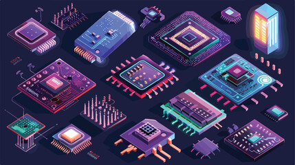 Cartoon semiconductor chips. Gpu or cpu processor mic