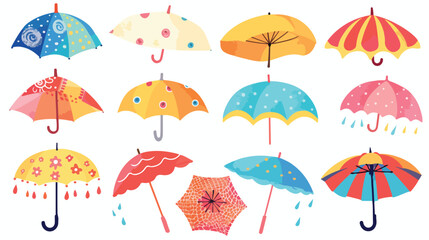 Cartoon sunshades. Colorful umbrellas fashion parasol