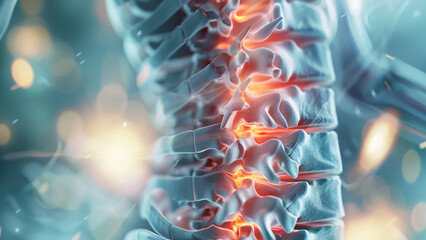 Close-Up Medical Image of Spine with Lumbar Vertebrae Highlighting Inflammation and Pain