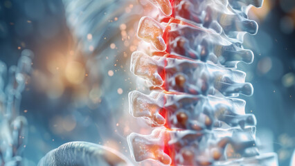 Detailed Medical Illustration of Spine with Lumbar Vertebrae Showing Pain and Inflammation