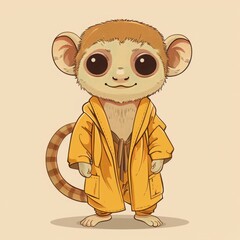 Fototapeta premium Cute cartoon monkey in yellow bathrobe