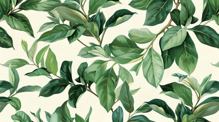 A seamless pattern of lush green leaves