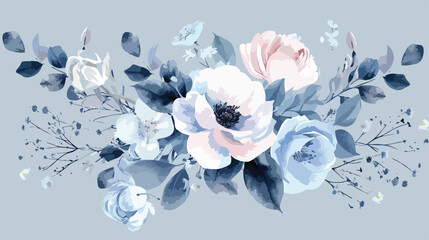 Light Blue Pale Pink Gray White Watercolor Floral Bou