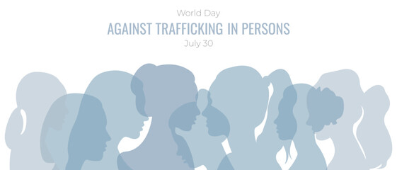 Vector illustration with silhouettes of people.World Anti-Trafficking Day banner.