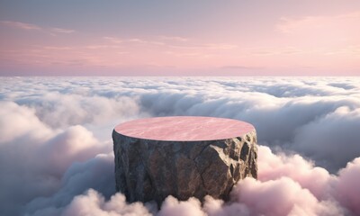 Stone podium on rock ledge in the sky