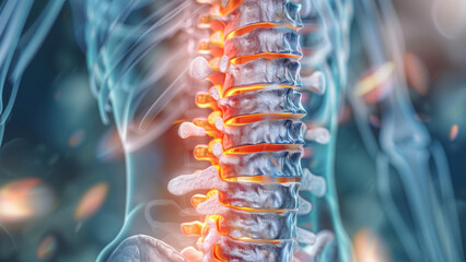 Detailed Spine Illustration Highlighting Lumbar Vertebrae and Painful Inflammation