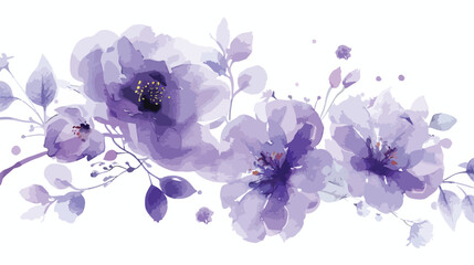 Pale Bright Purple Watercolor Floral Bouquet Isolated on white background