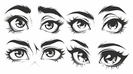 Close-up Japanese anime eye on an isolated background. Manga cartoon character, animation art style bundle. Trendy Y2K eyes and facial expression graphic.