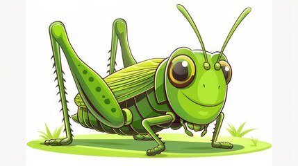 An adorable grasshopper cartoon isolated on a white background
