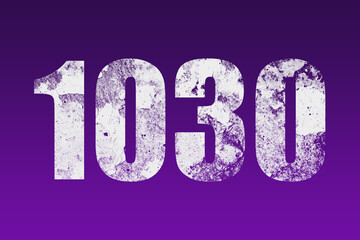 flat white grunge number of 1030 on purple background.	