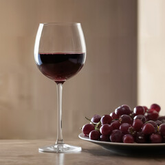 Refined Elegance: A Glass of Red Wine Accompanied by Fresh Grapes, Exuding Sophistication and Luxury in a Classy Setting