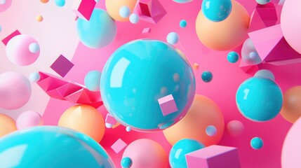 Shapes in Abstract Three-Dimensional Composition with Bright Candy Colours