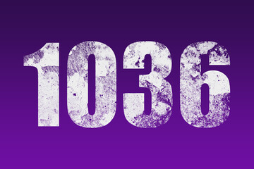 flat white grunge number of 1036 on purple background.	