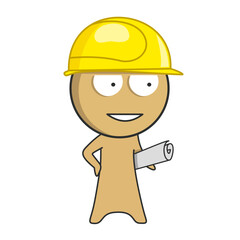 Builder at a construction site with a plan in his hands