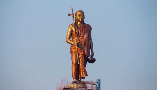 View of Statue of Oneness {Adi Shankaracharya} 108 Feet Statue, Mandhata, Omkareshwar, Madhya Pradesh, India.