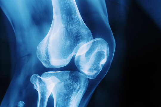 X-ray of a knee joint  showing ligaments and bone alignment