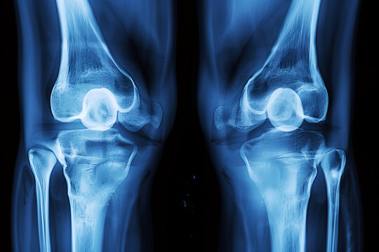 X-ray of a knee joint  showing ligaments and bone alignment